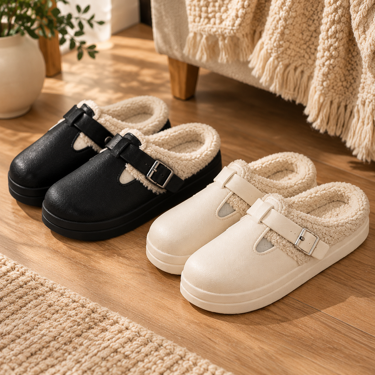 🔥 𝑫𝑬𝑹𝑵𝑰𝑬𝑹 𝑱𝑶𝑼𝑹 𝑫𝑬 𝑺𝑶𝑳𝑫𝑬𝑺-𝟖𝟎% ✨Sabots Fourrés à Boucle – Doux, Chauds et Ultra-Confortables