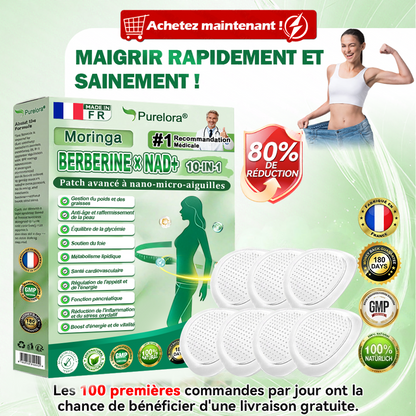 🇫🇷2026 Nouveauté 丨Purelora® Moringa Berbérine x NAD+ Patch Nano-Microneedle 10-en-1 Une application par jour, changements visibles dès 7 jours. Pour accompagner la gestion du poids et le bien-être global