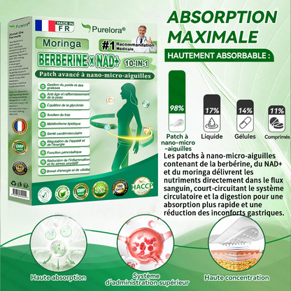 🇫🇷2026 Nouveauté 丨Purelora® Moringa Berbérine x NAD+ Patch Nano-Microneedle 10-en-1 Une application par jour, changements visibles dès 7 jours. Pour accompagner la gestion du poids et le bien-être global