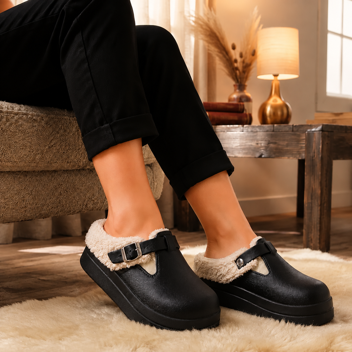 🔥 𝑫𝑬𝑹𝑵𝑰𝑬𝑹 𝑱𝑶𝑼𝑹 𝑫𝑬 𝑺𝑶𝑳𝑫𝑬𝑺-𝟖𝟎% ✨Sabots Fourrés à Boucle – Doux, Chauds et Ultra-Confortables