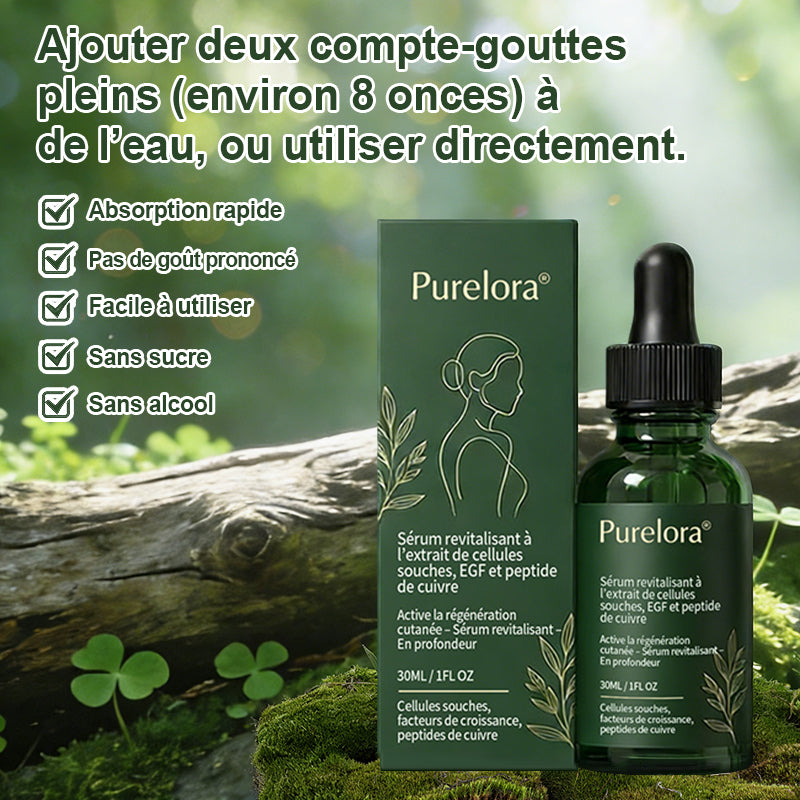 Changez de l’intérieur vers l’extérieur | ✨ Purelora® Sérum Activateur EGF & Peptides de Cuivre dérivés de cellules souches (Active intensément le renouvellement cutané pour une peau plus ferme et plus lisse)