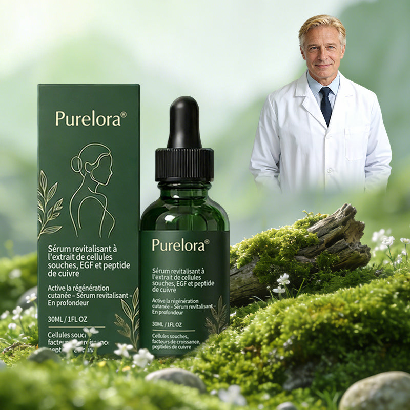 Changez de l’intérieur vers l’extérieur | ✨ Purelora® Sérum Activateur EGF & Peptides de Cuivre dérivés de cellules souches (Active intensément le renouvellement cutané pour une peau plus ferme et plus lisse)