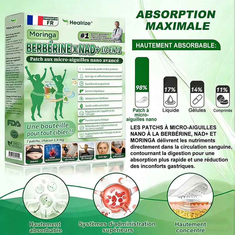 |🇫🇷 Boutique Officielle France |✨🧑‍⚕️ Healrize® Moringa · Berbérine × NAD⁺ Patch Nano-Micro-aiguilles Avancé 10-en-1 1 application par jour · Résultats visibles en 7 jours