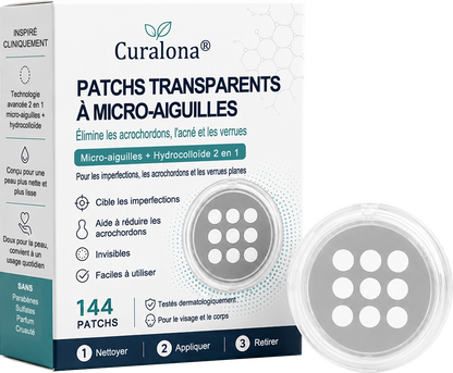 Curalona® Patchs Micro-Aiguilles & Hydrocolloïdes 2-en-1  | Cible les imperfections, verrues planes et acrochordons | Invisible • Facile à utiliser • Visage & Corps
